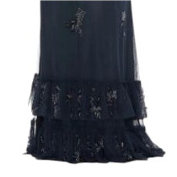 Mac Duggal NWT V-Neck Navy Gown Size 16 Beaded Ruffle Bell Sleeve Formal - Picture 8 of 9